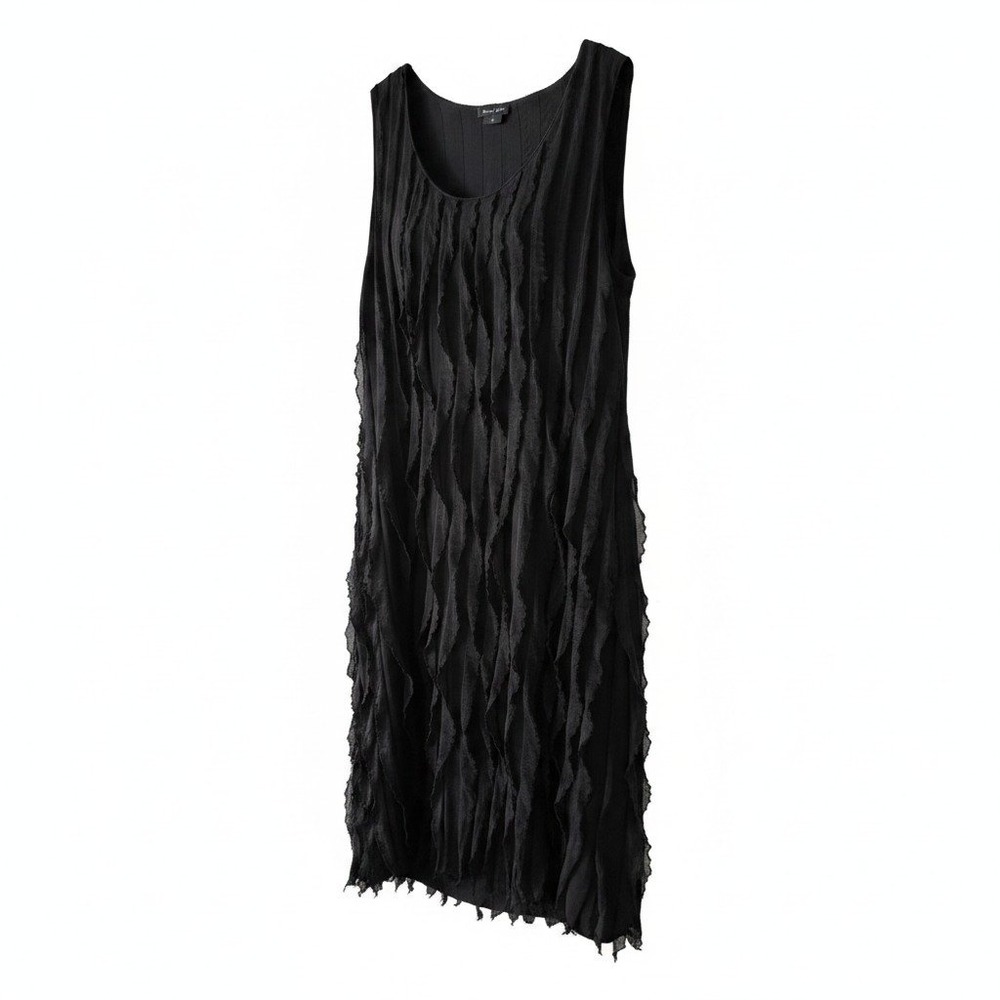 Sunny‎ Taylor Black Ruffle Fringe Sleeveless Shift Dress Size L Made in USA